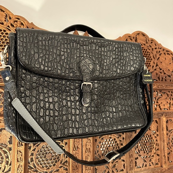 Leather Crocodile Work Briefcase Satchel Shoulder Bag Laptop Bag - Picture 6 of 8